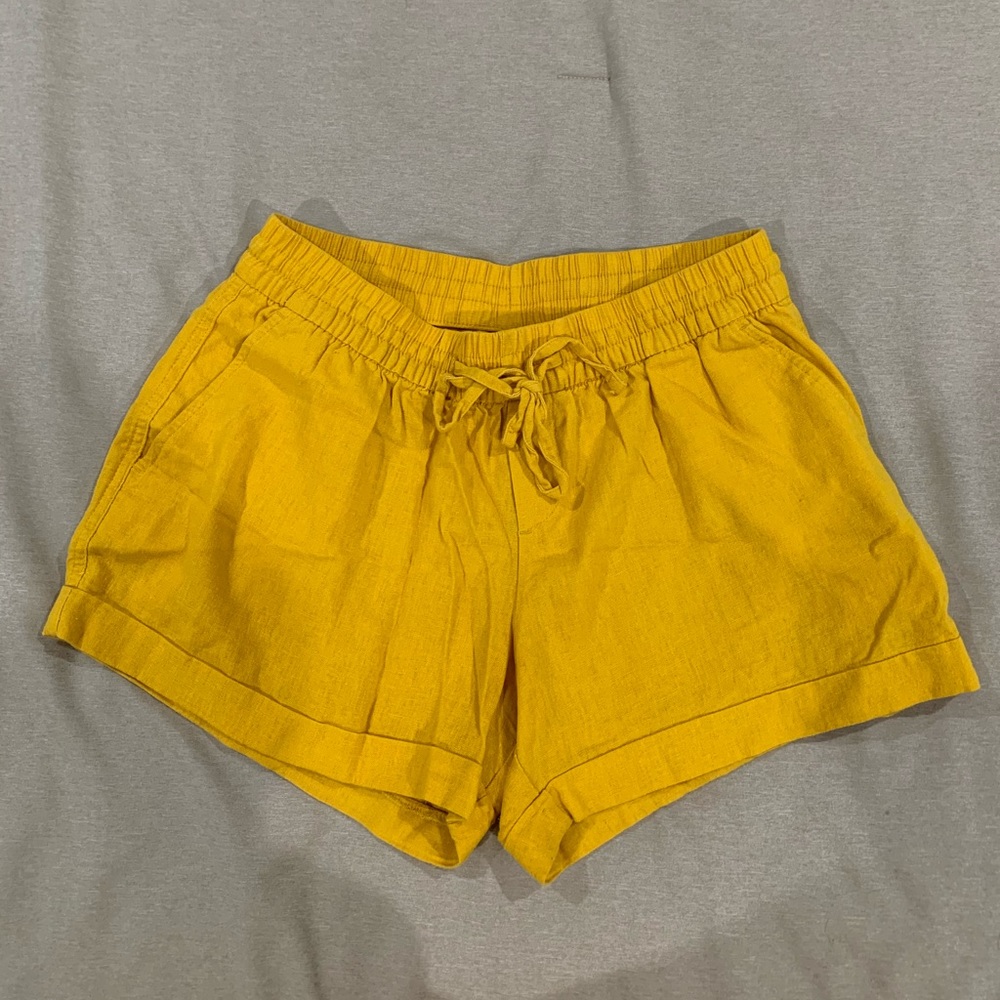 Yellow Linen Drawstring Shorts, Small